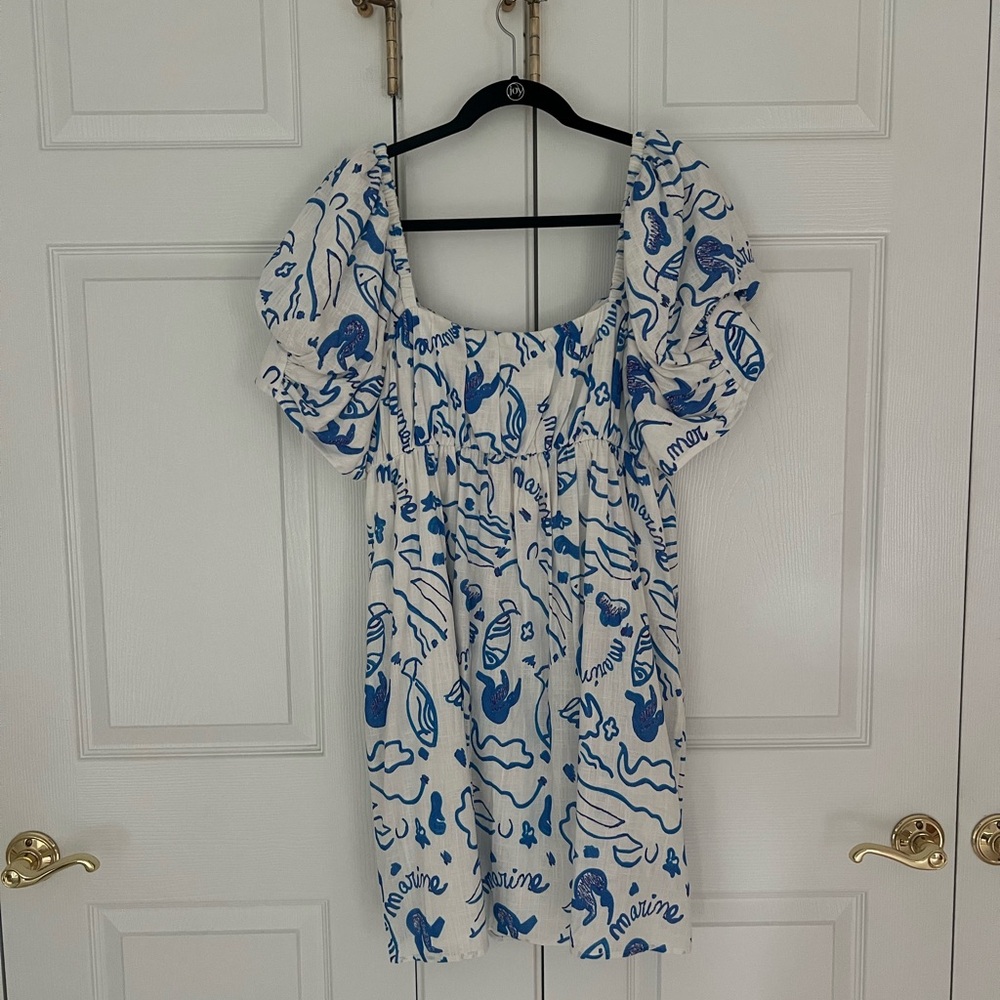 CROSBY by Mollie Burch White Mini Dress with Blue Nautical Print